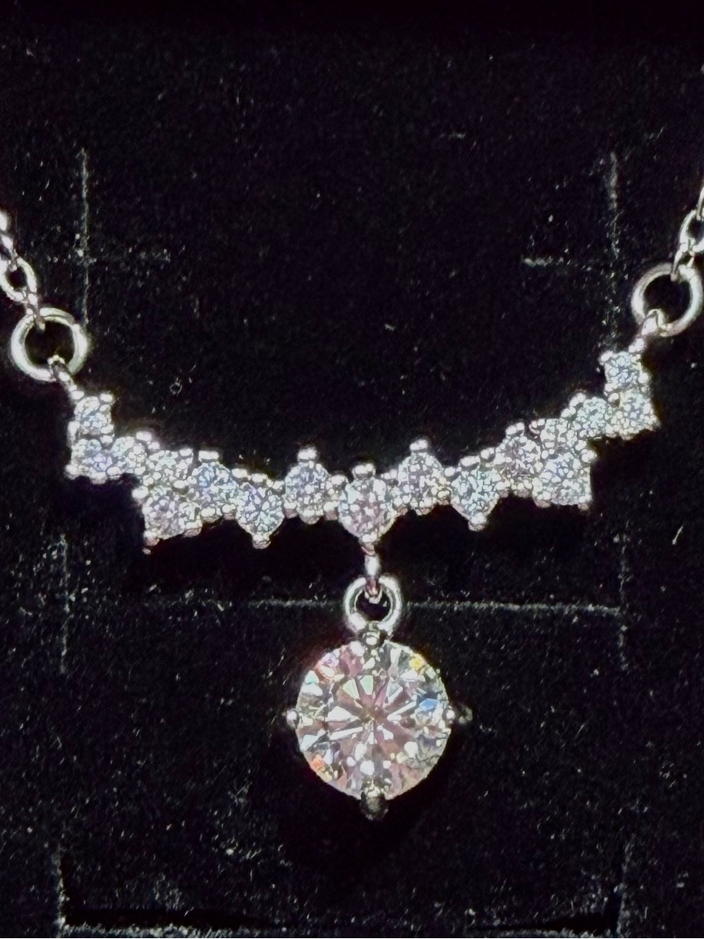 New Elegant Moissanite Necklace Pave’ Accents Main Round Dangling Moissanite